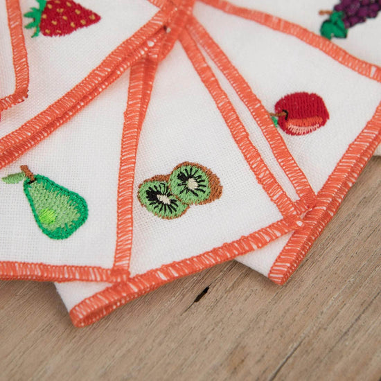 Fruits Themed Linen Cocktail Napkins  | Set of 6