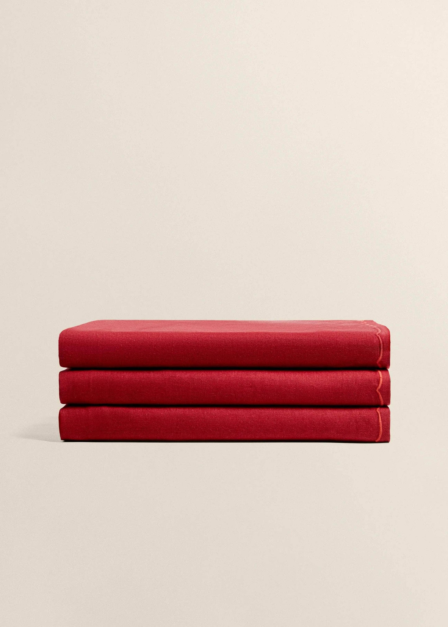 Red Linen Tablecloth with Terracotta Embroidery