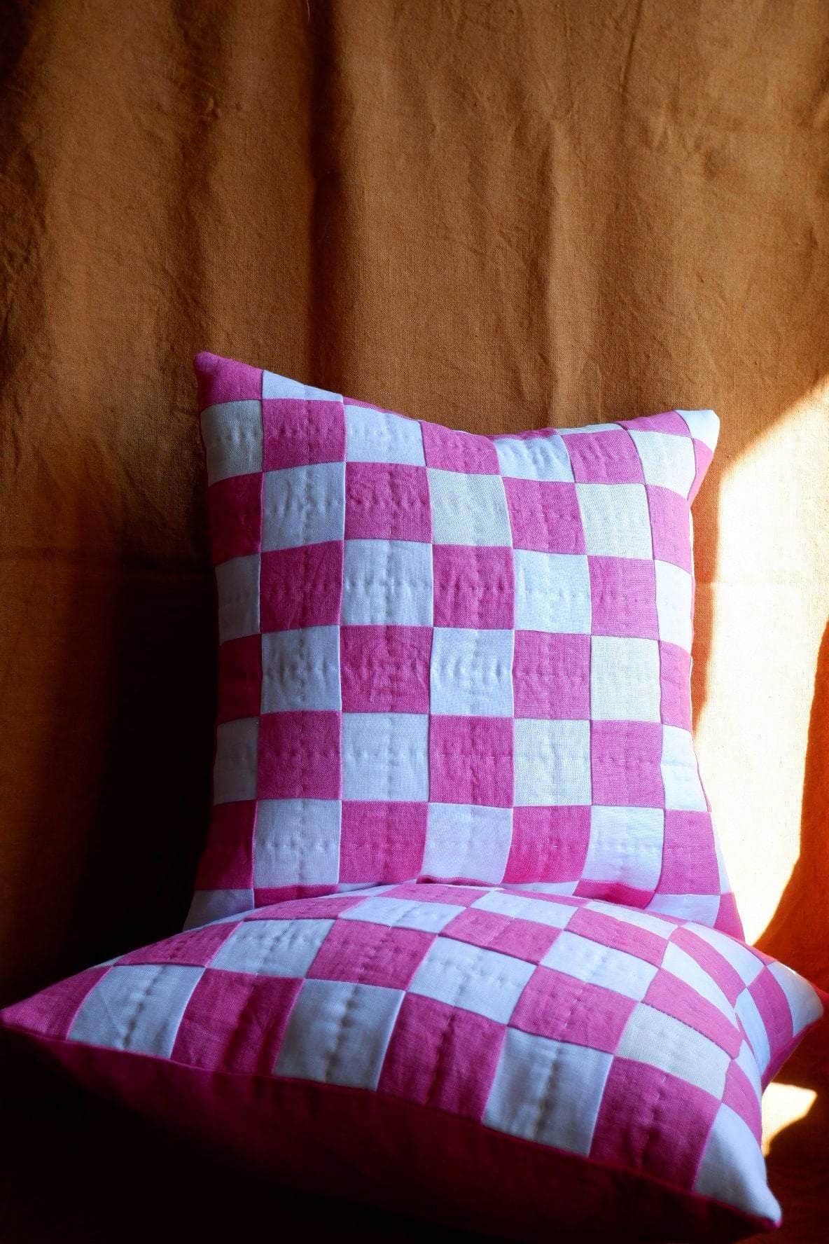Chequered Cushion in Pink