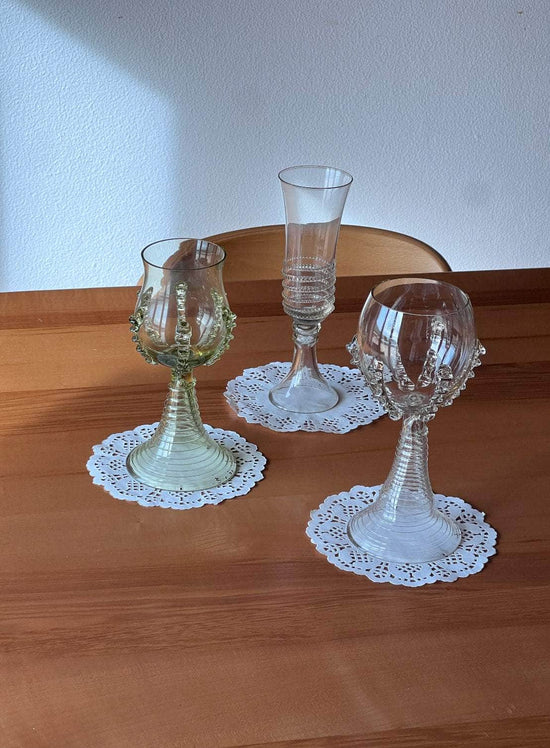 Load image into Gallery viewer, Tall Ribbed Green  Mouth Blown Wine Goblets - Set Of Two
