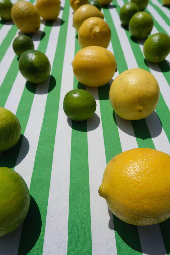 Green and White Broadway Stripe Tablecloth 100% cotton