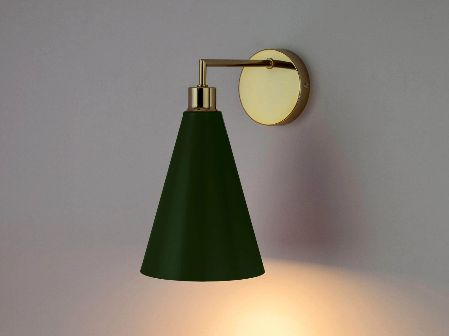 Olive green cone shade wall light