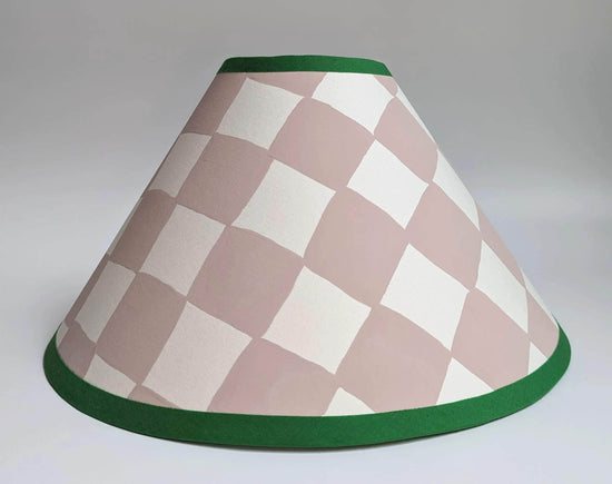 Load image into Gallery viewer, A Pair of Plaster Pink &amp;amp; Emerald Checkerboard Hand Painted Lampshades
