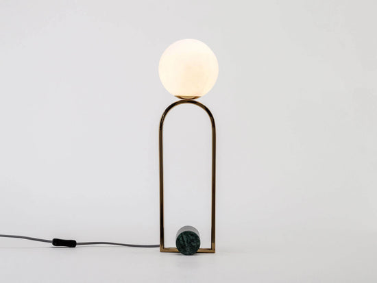 Olive green marble column table lamp