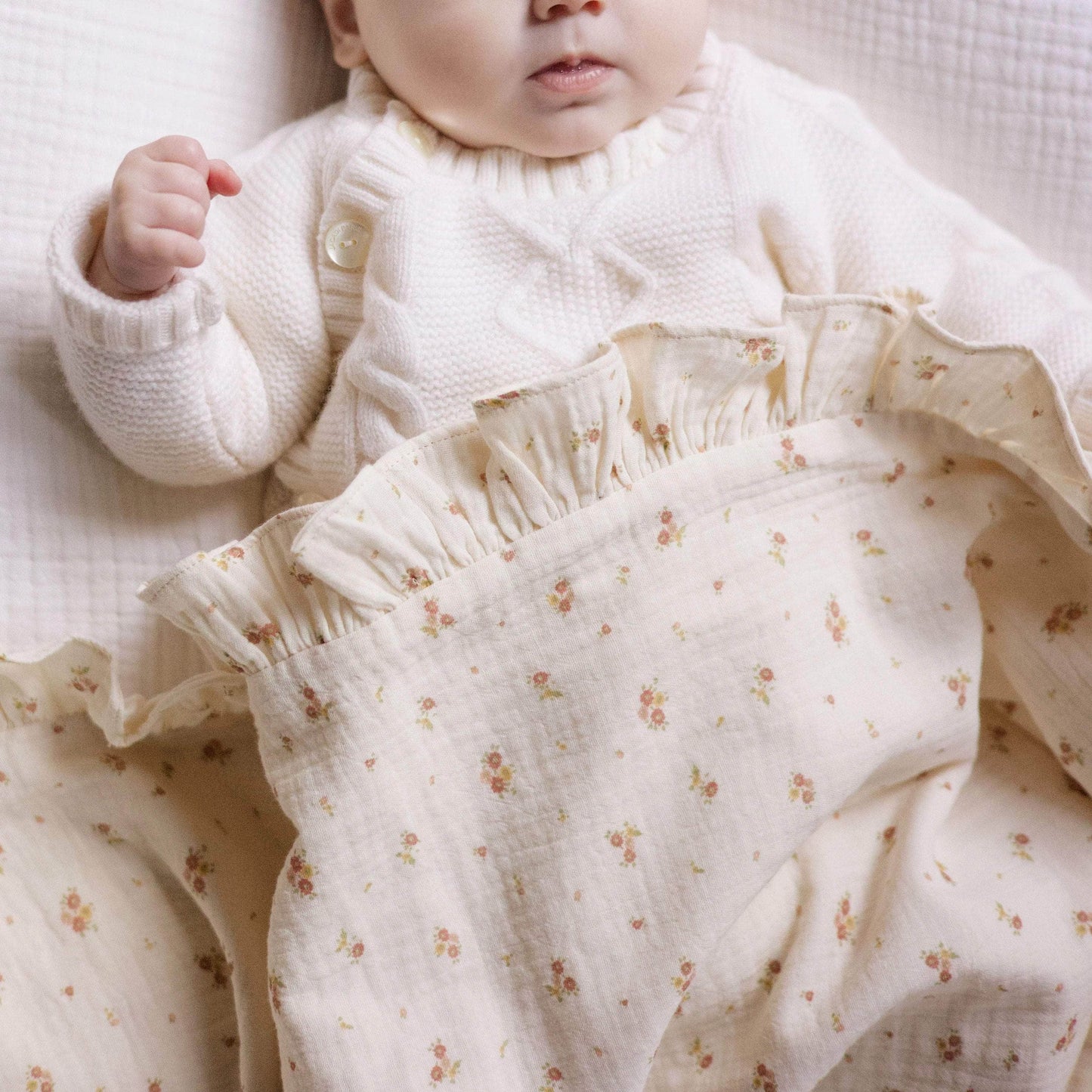 Baby Blanket - Beige & Flowers