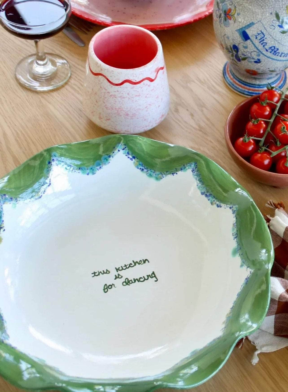 Hand-painted "this kitchen is for dancing" Scalloped Pasta Bowl