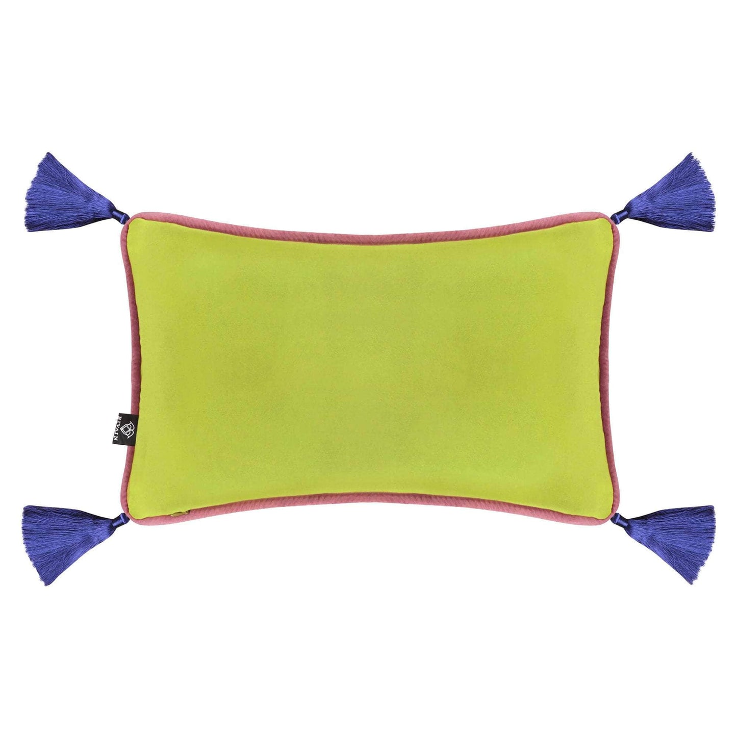 Lime Green Velvet Rectangular Cushion with Tassels