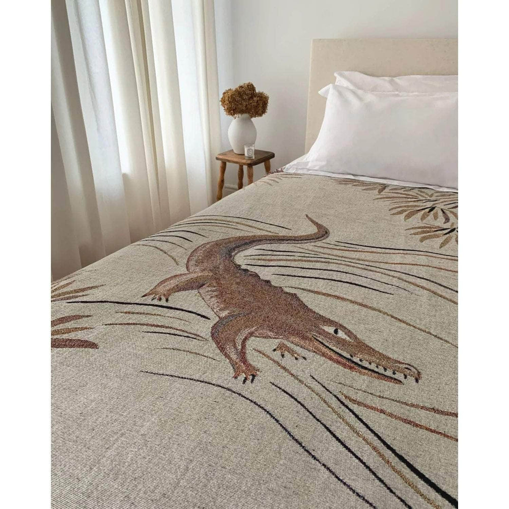 Croc Monsieur Recycled Cotton Woven Throw, Beige