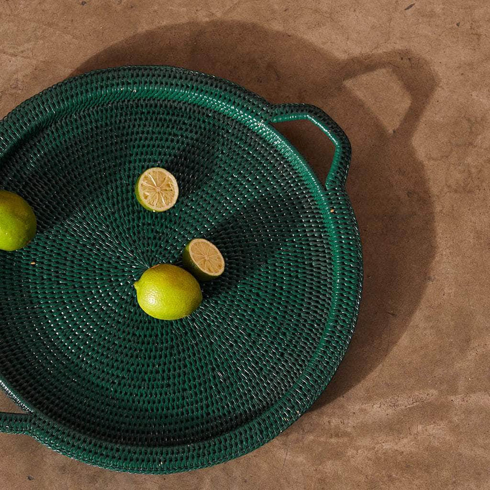 Inle Rattan Tray | Dark Green