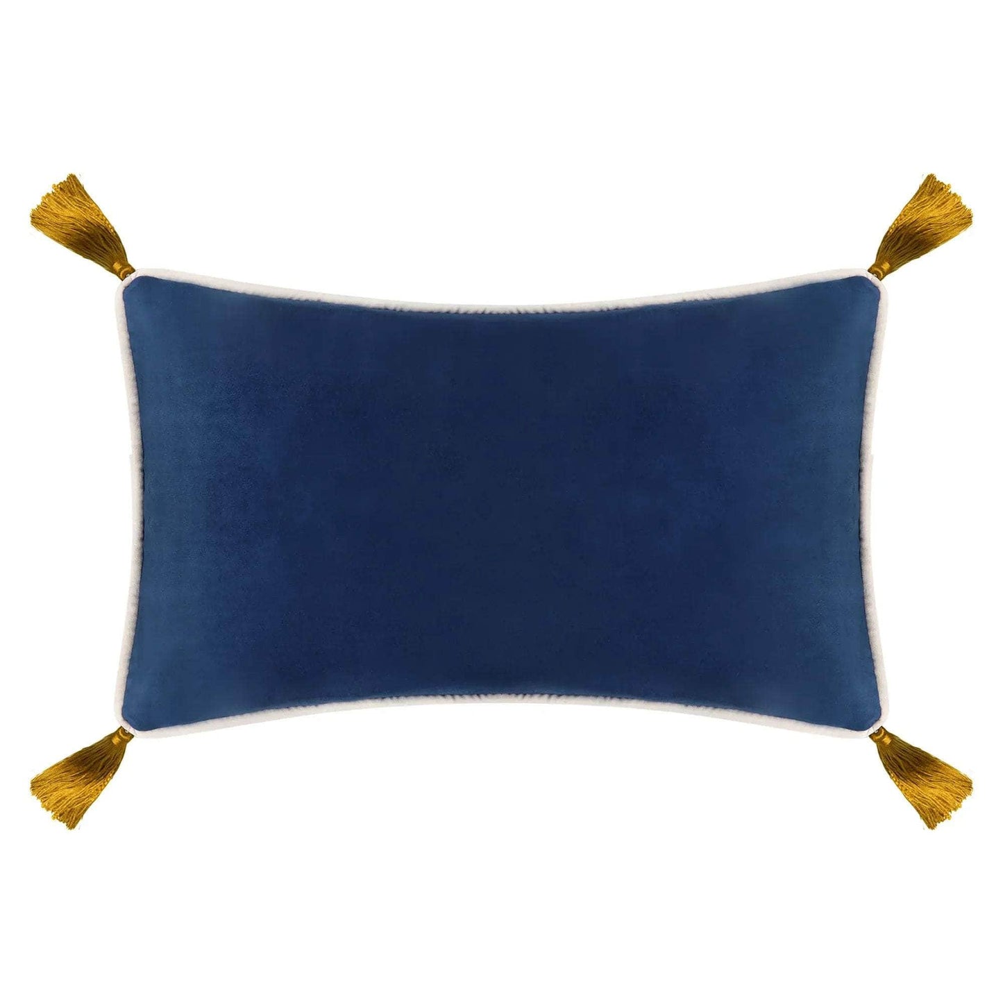 Navy Blue Velvet Rectangular Cushion with Ochre Tassels