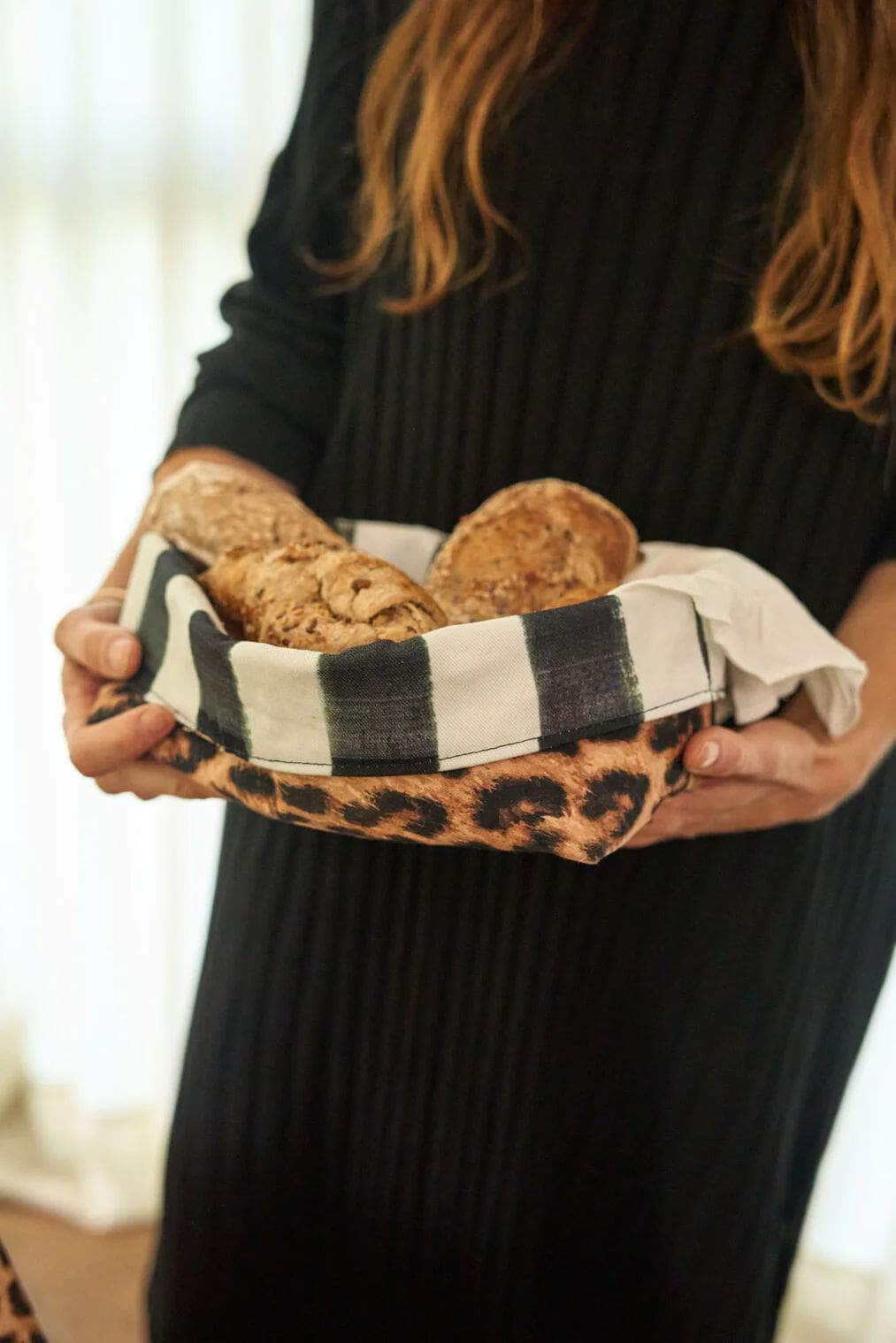 Black Striped and Animal Print Bread Basket - Between Us