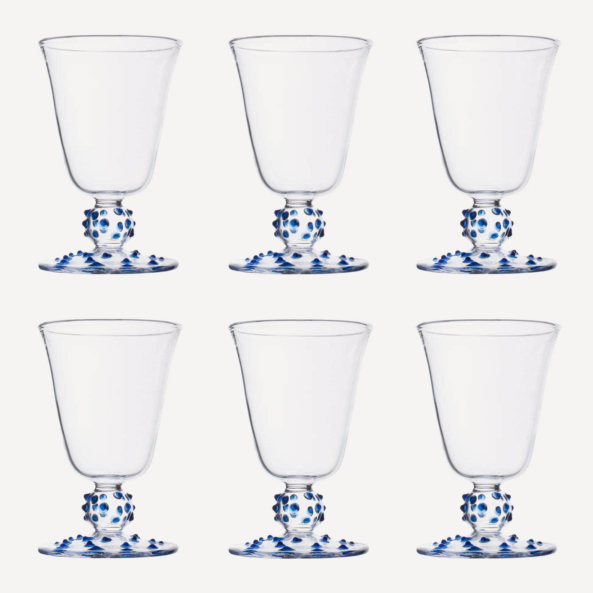 Blue Pom Wine Glass - Set of Six