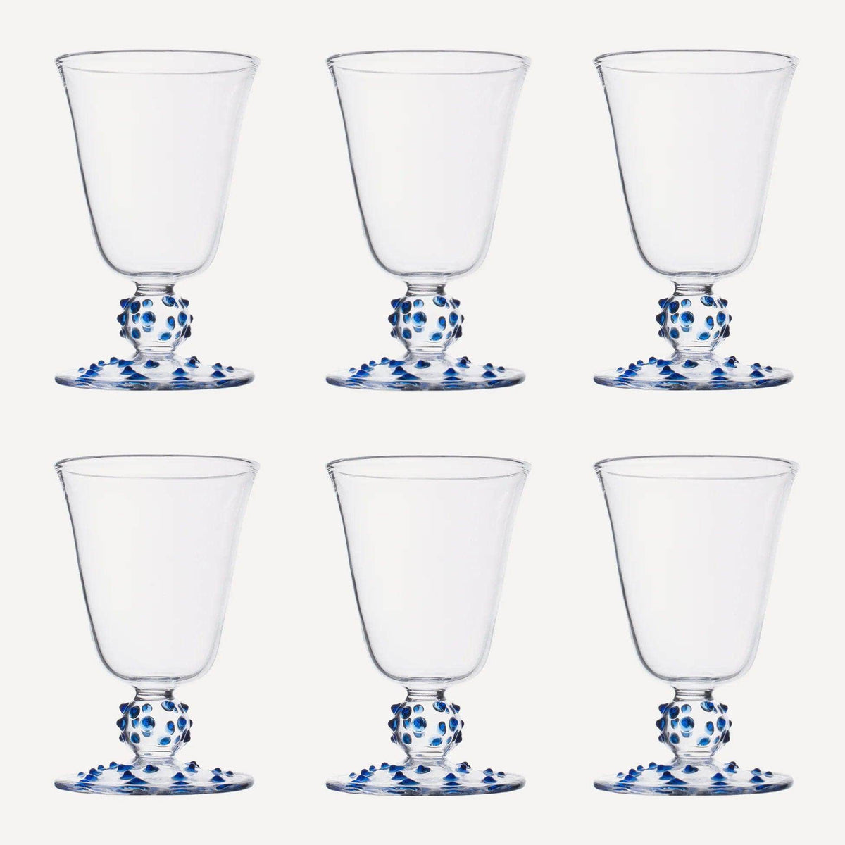 Blue Pom Wine Glass - Set of Six