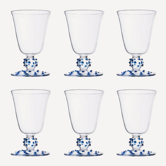 Blue Pom Wine Glass - Set of Six