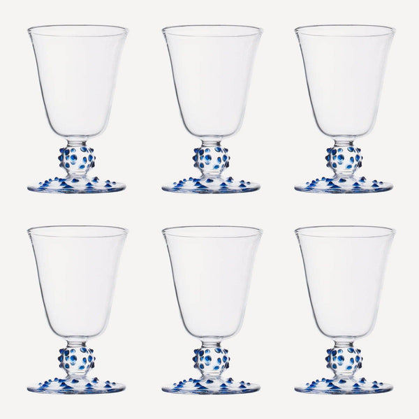 Blue Pom Wine Glass - Set of Six