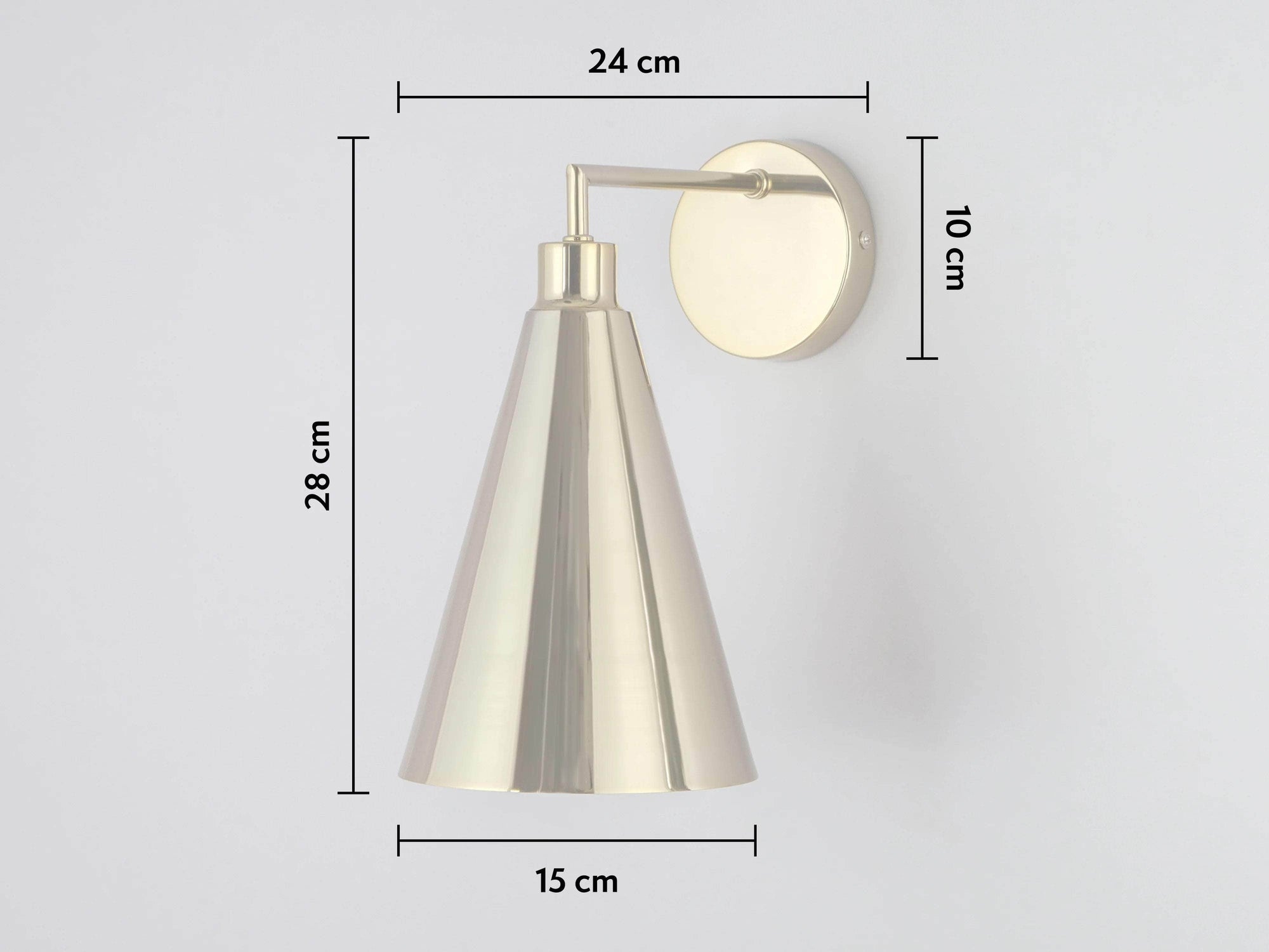 Brass cone shade wall light