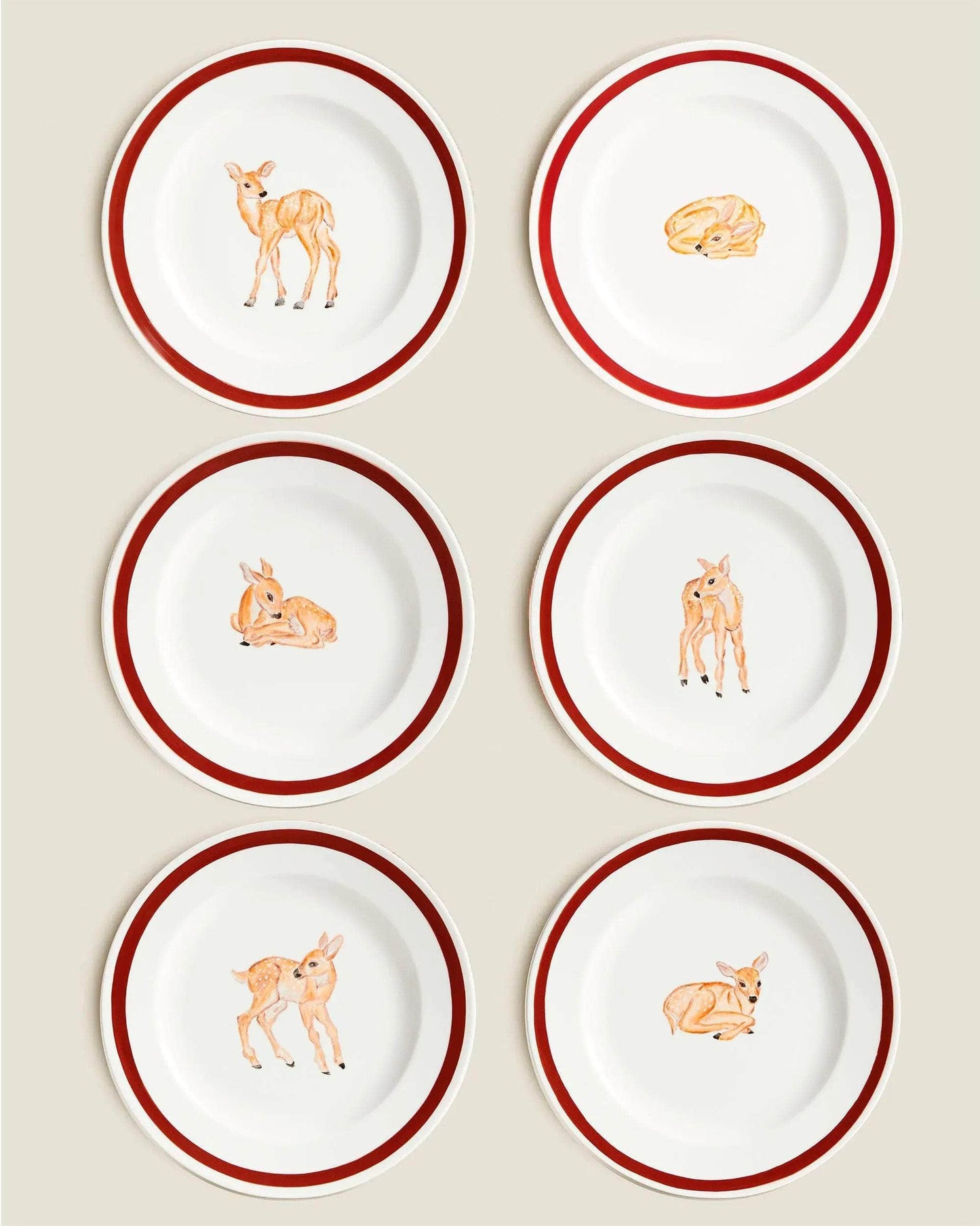 Hand Painted Bambi Set of 6 Plates