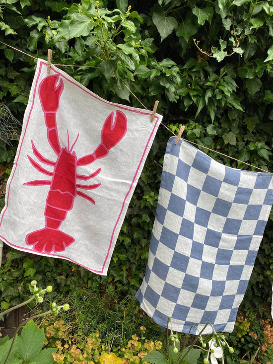 Load image into Gallery viewer, Lobster Embroidered Tea Towel
