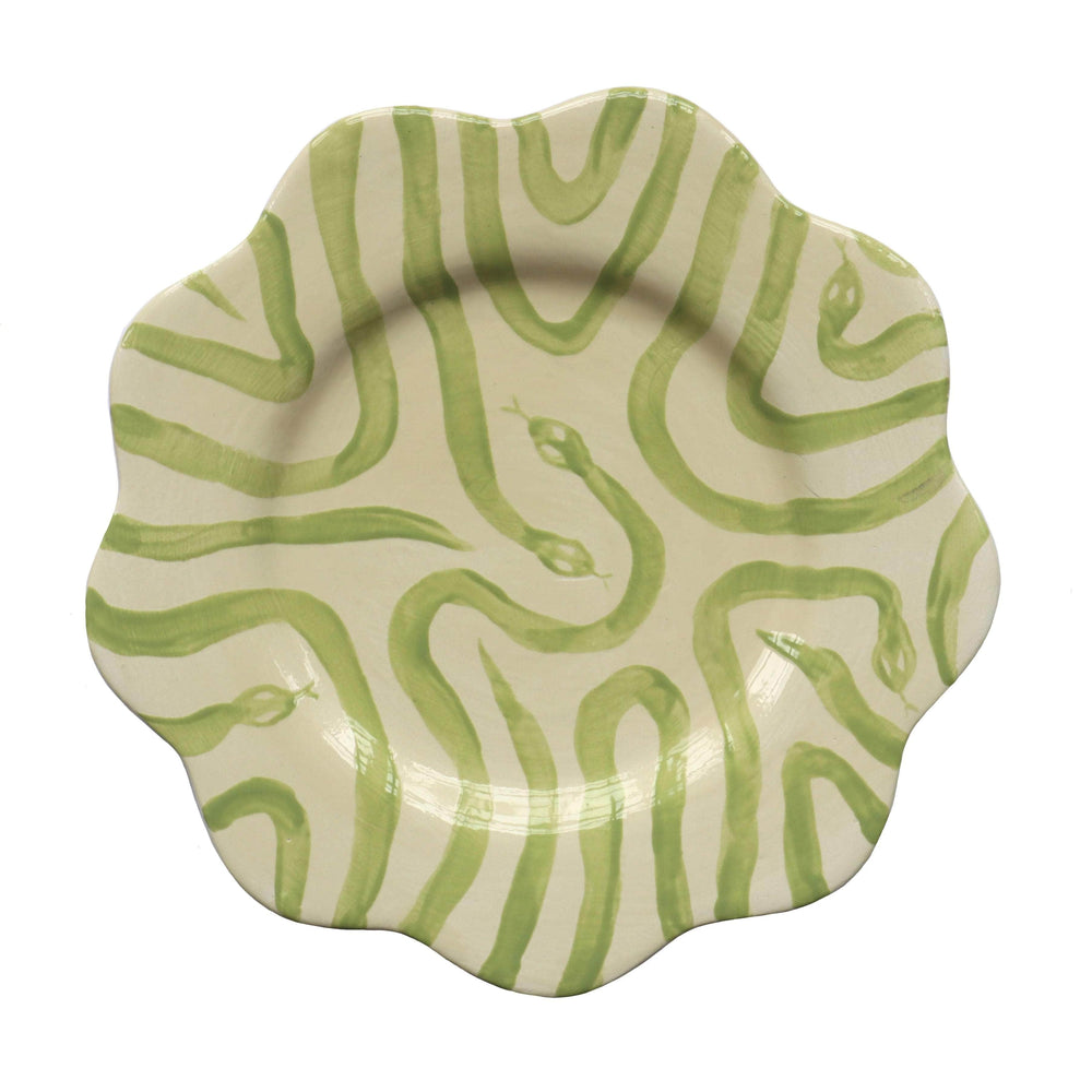 Snake Hand Painted Scallop Side Plate - Green