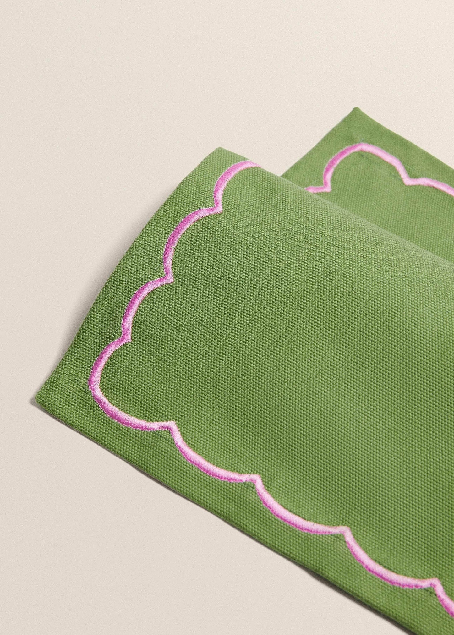 Green Placemat with Pink Embroidery