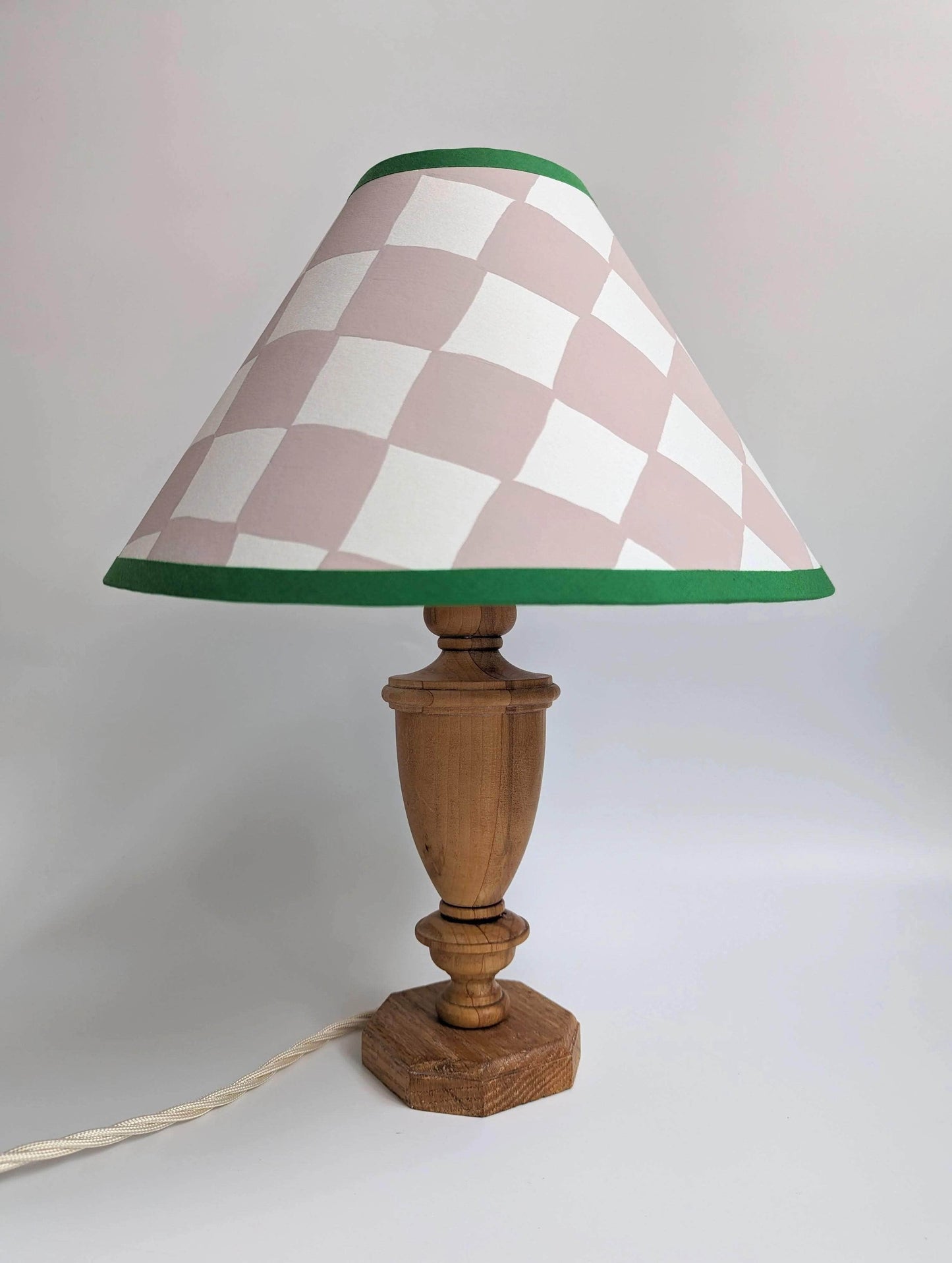 Plaster Pink & Emerald Checkerboard Hand Painted Lampshade