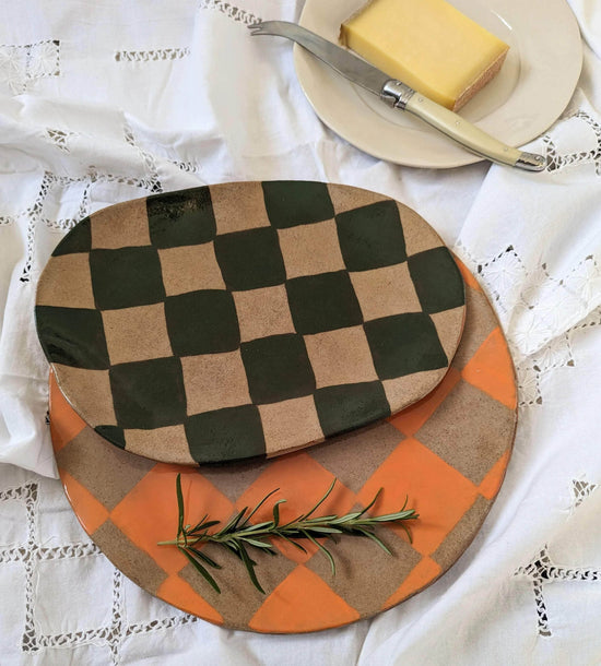 Orange Check Serving Platter