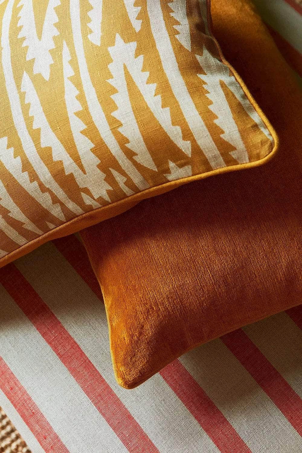 Shashka Print Cushion in Ochre with Venitian Velvet in Ochre