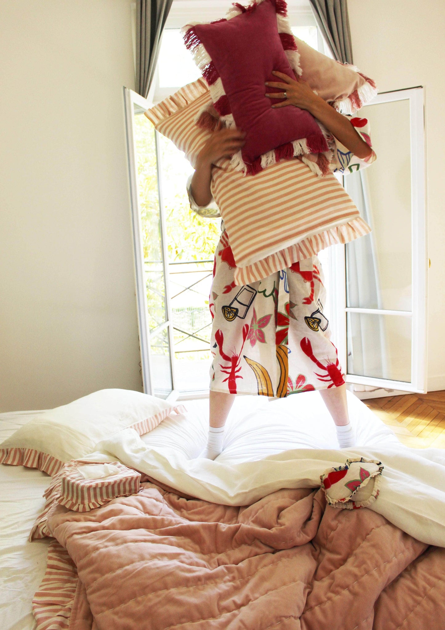 Blush Candy Stripe Linen and Velvet Quilt