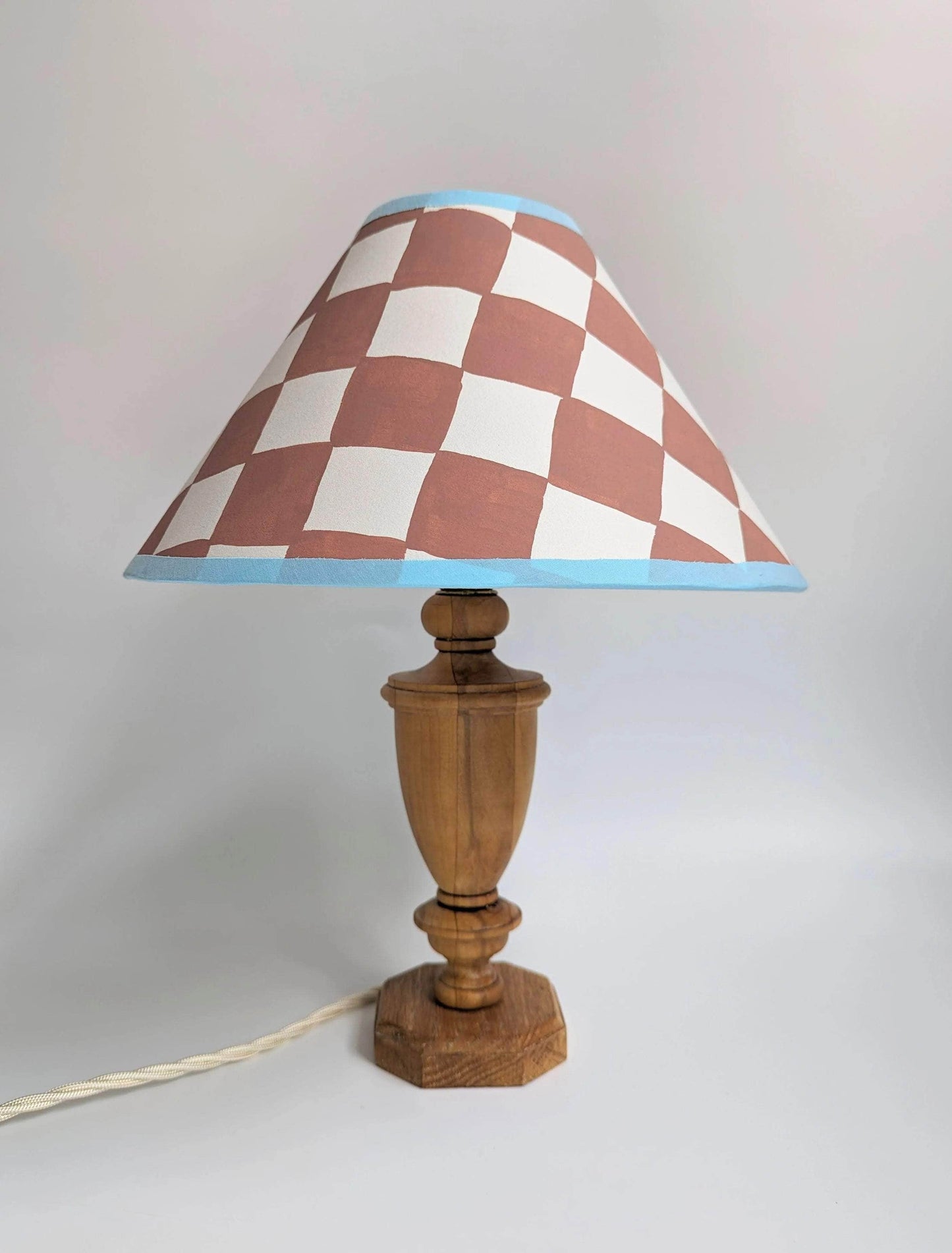Rust & Blue Checkerboard Hand Painted Lampshade
