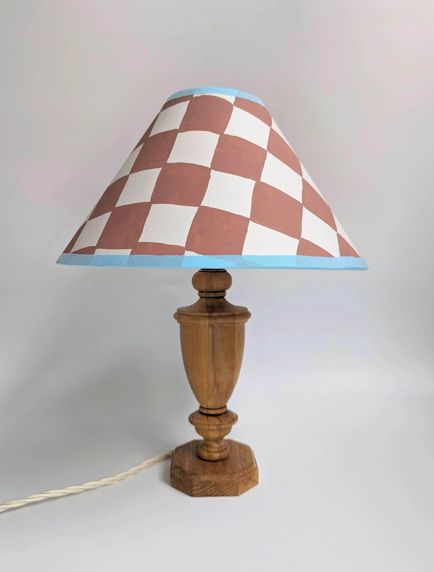 Load image into Gallery viewer, Rust &amp;amp; Blue Checkerboard Hand Painted Lampshade
