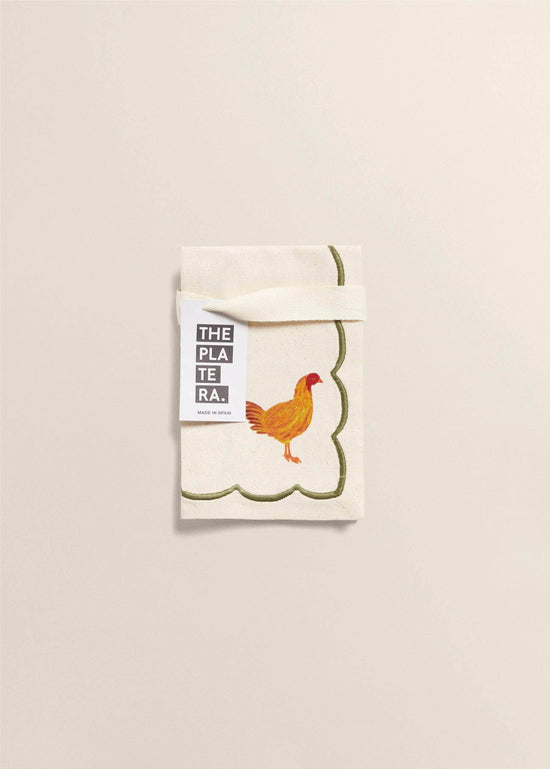 Beige Linen Napkins With Rooster Embroidery ( Set of 2 )