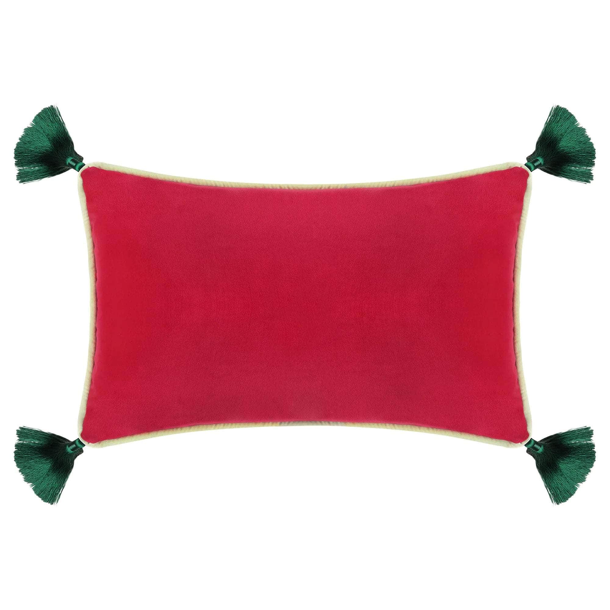 Fuschia Velvet Rectangular Cushion with Tassels