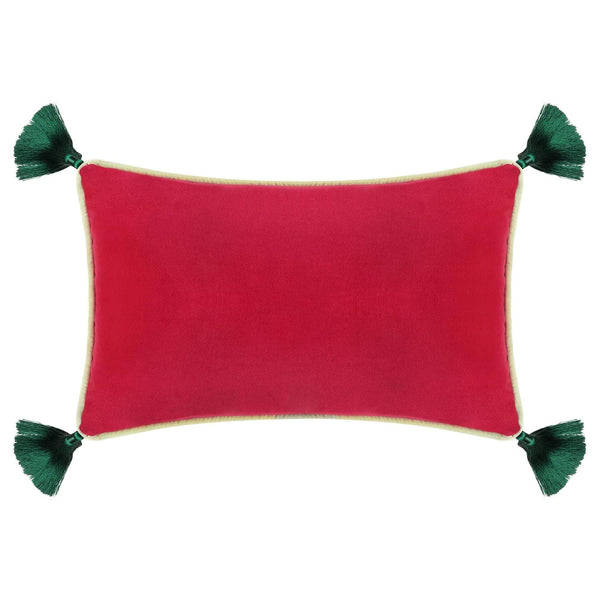 Fuschia Velvet Rectangular Cushion with Tassels