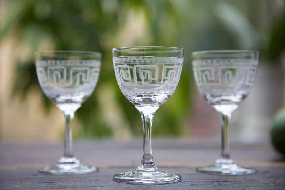 Crystal Liqueur Glasses with Greek Key Design