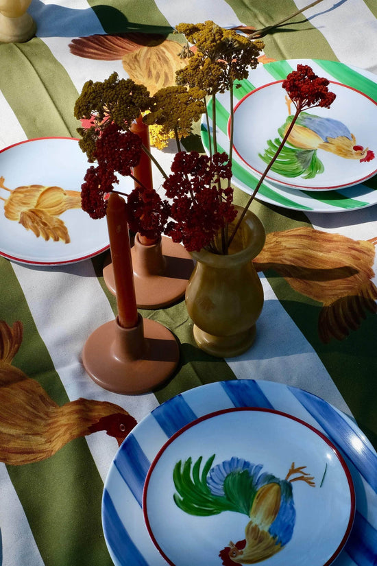 Hand Painted Porcelain Rooster Set of 6 Plates