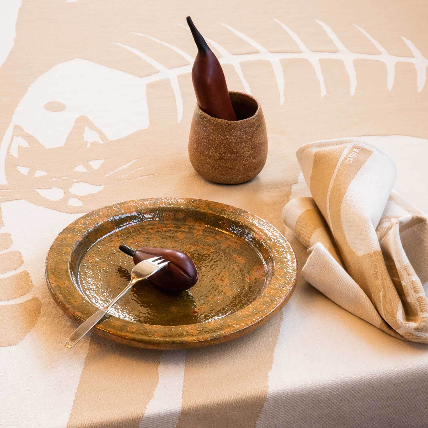 Cat Beige Cotton Tablecloth