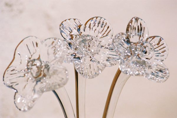 Mouthblown Crystal Flower - Large Transparent