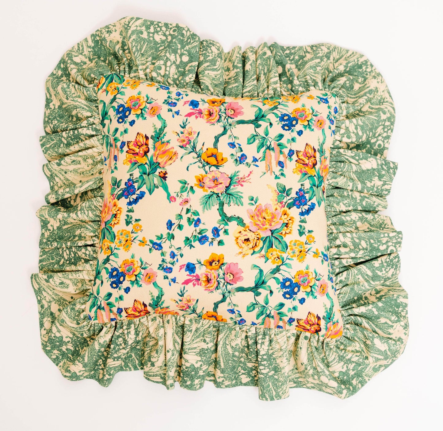 Load image into Gallery viewer, &amp;quot;Frilly Fancy&amp;quot; Cushion in Fern green
