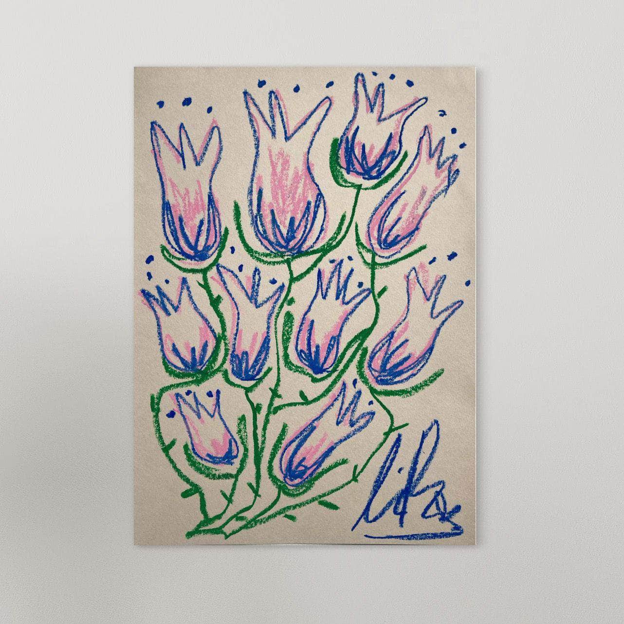 Pink & Navy Flowers | Original Painting A3