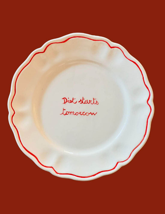 Ceramic "Diet Starts Tomorrow" Scalloped Plate | Set of 6