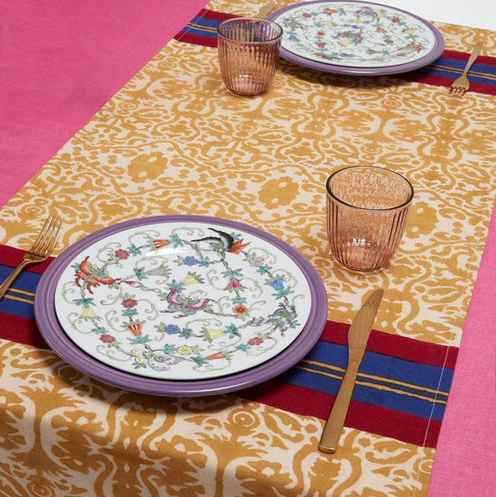 Cotton Runner Damask Stripes Chutney