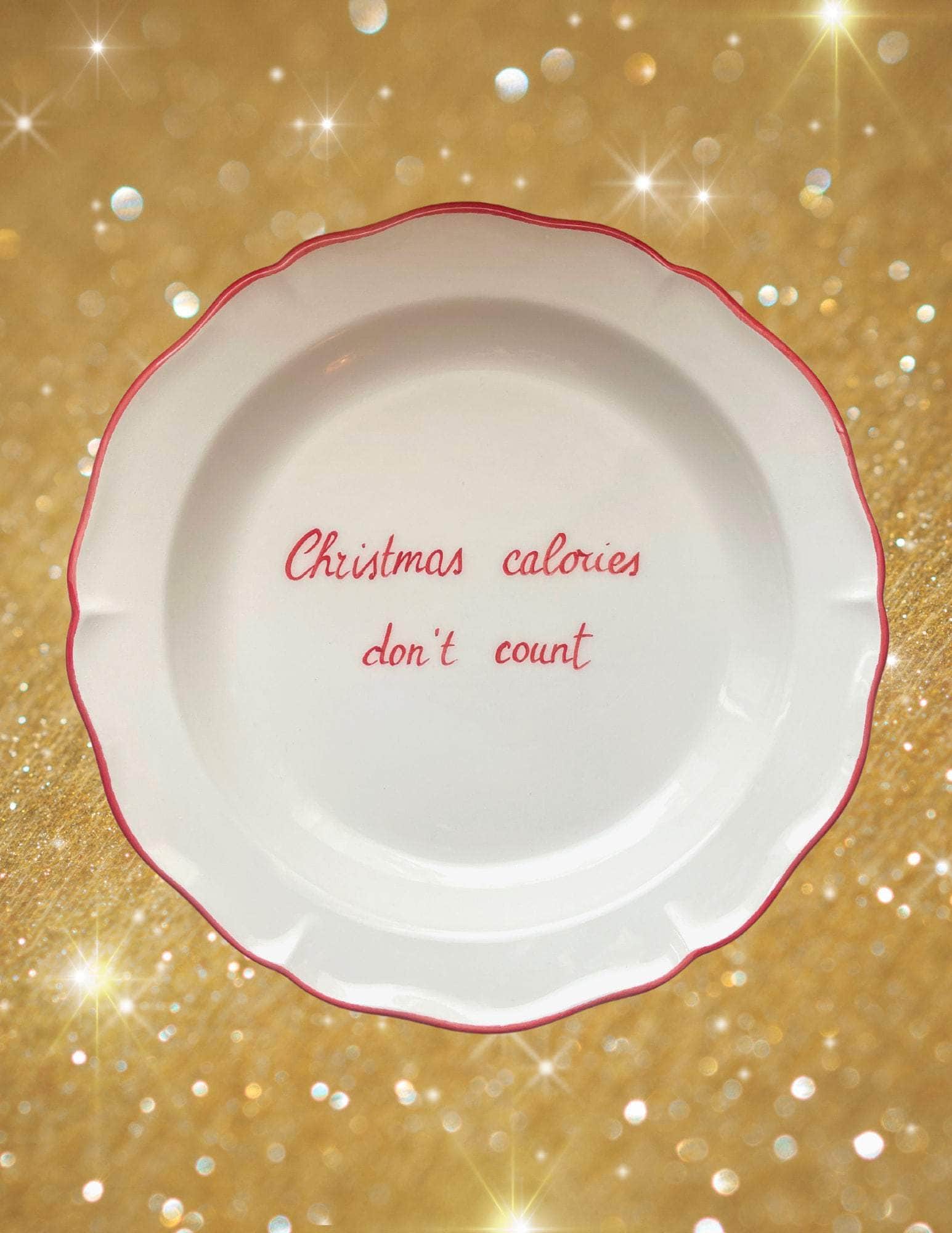 Ceramic "Christmas Calories Don't Count" Scalloped Plate | Set of 6