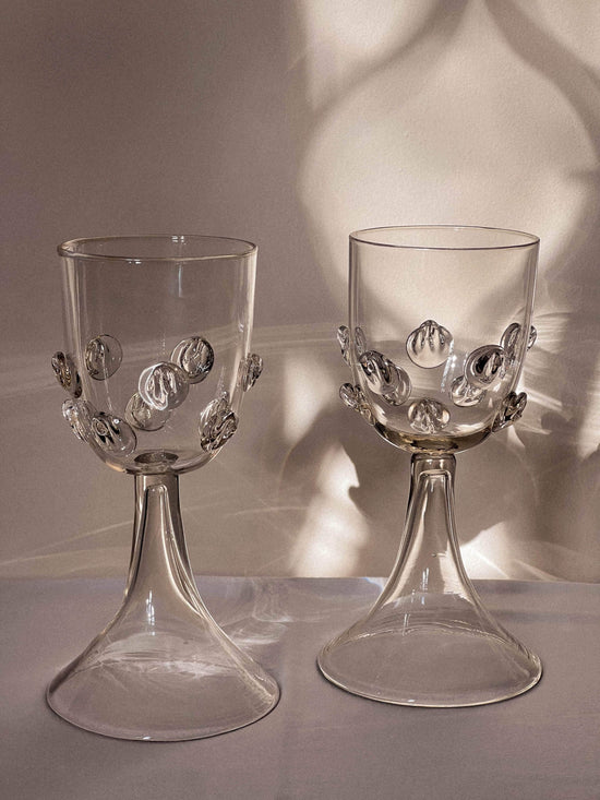 Mouthblown Wine Goblets Dots - Set Of Two