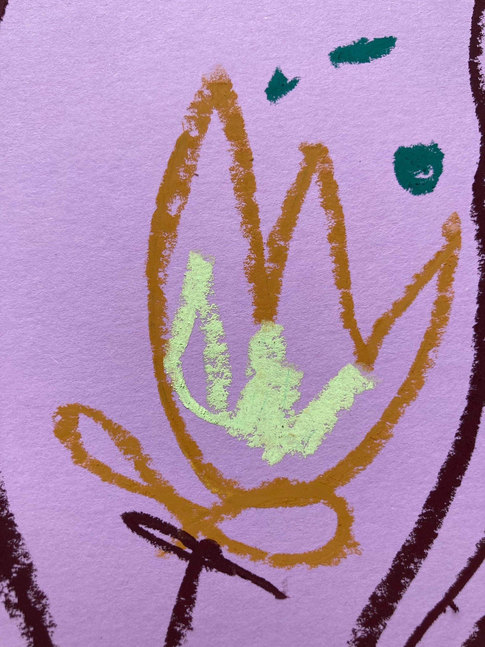 Brown and light green flowers on lavendel background  | Original painting 50x70cm