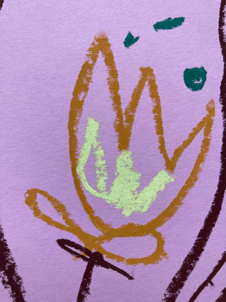 Brown and light green flowers on lavendel background  | Original painting 50x70cm