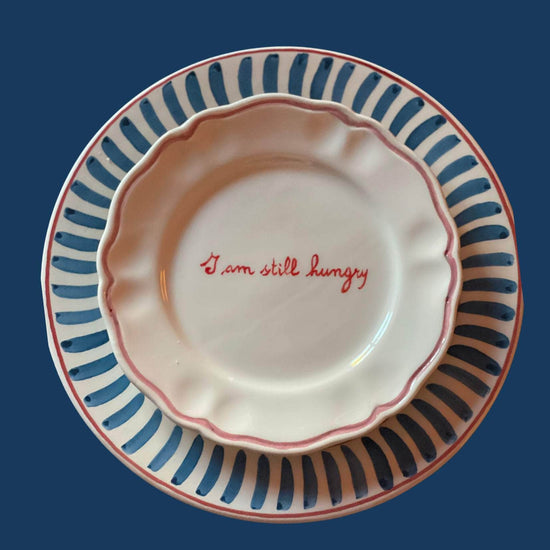 Ceramic "I am still Hungry" Scalloped Plate | Set of 6