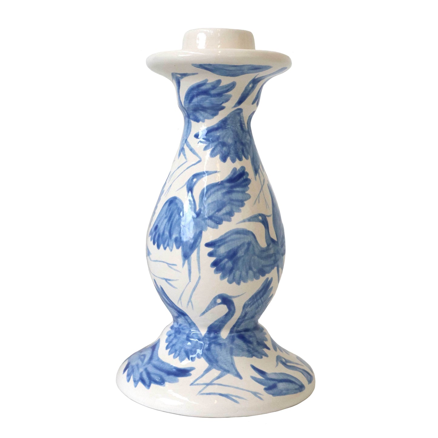 Hand Painted Herons Candlestick - Blue
