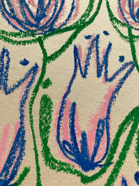 Pink & Navy Flowers | Original Painting A3