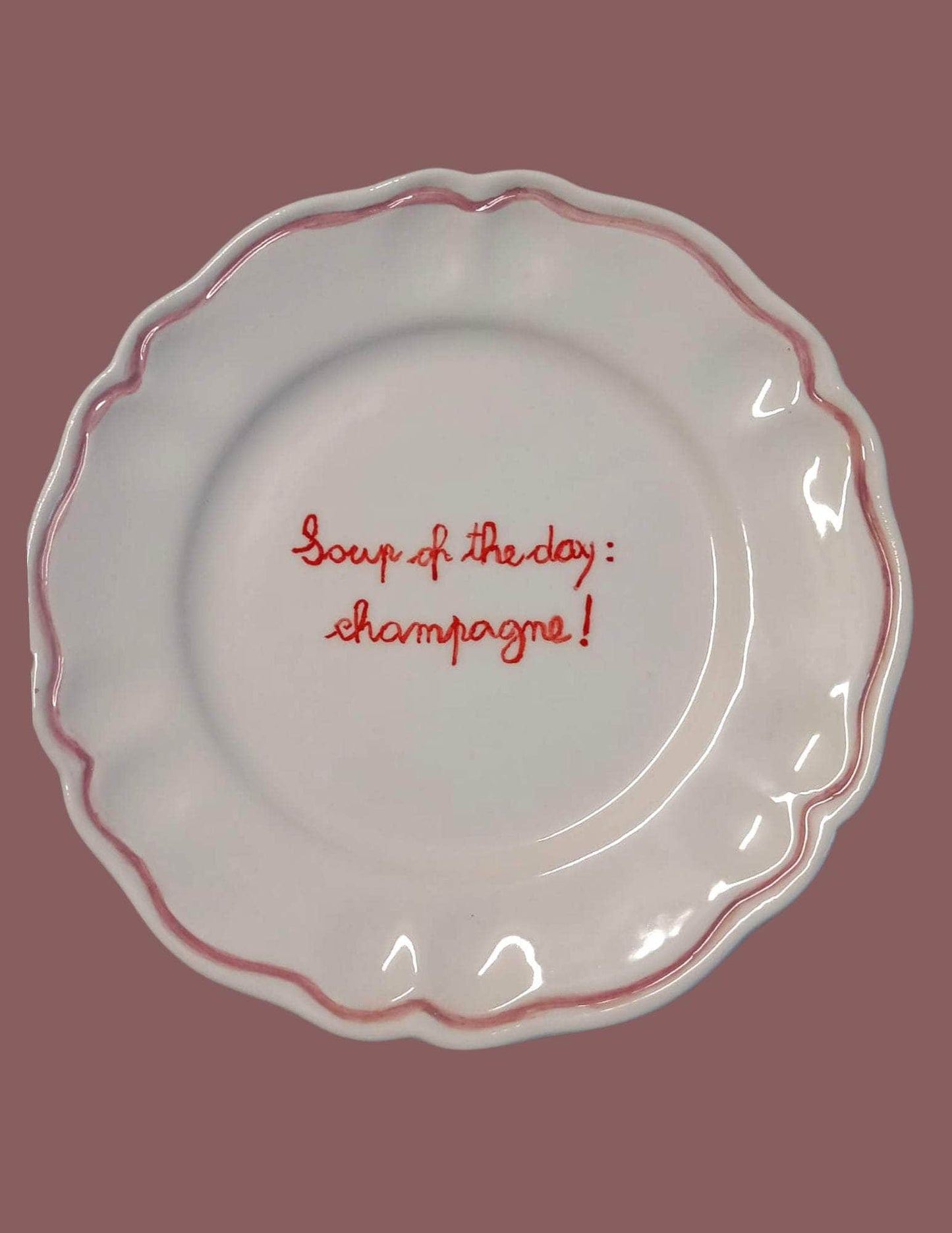 Ceramic "Soup of the day: Champagne!" Scalloped Plate | Set of 6