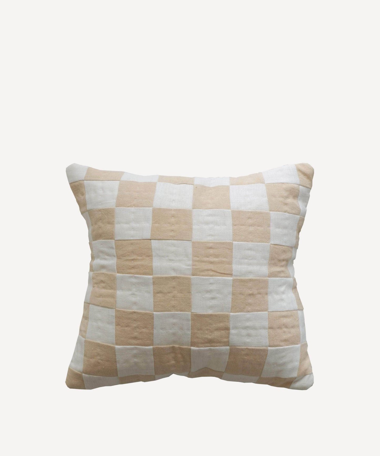 Square Chequered Cushion in Cream